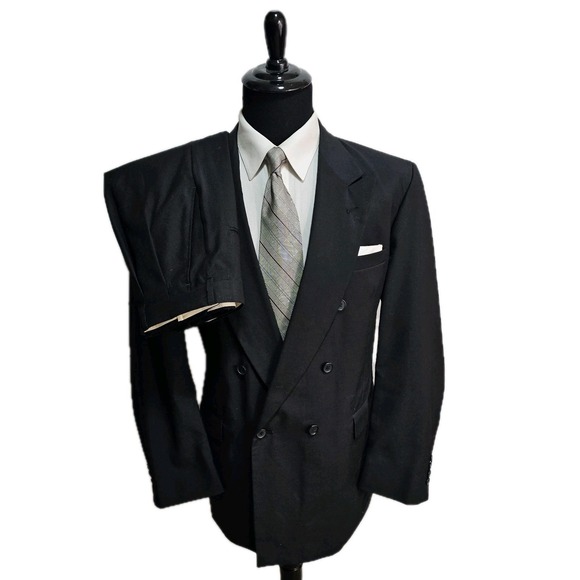 Stanley Blacker Other - Vtg Stanley Blacker Suit Double Breasted Peak Lapel Mens 44L Pants 36x32 Pleated